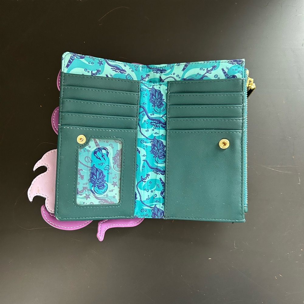 Loungefly Disney Villians Scene Ursula Crystal Ball and Ariel Flap Wallet - Picture 6 of 8